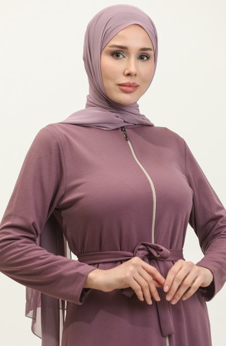 Belted Abaya With Gathered Hem 0703-02 Lilac 0703-02