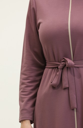 Belted Abaya With Gathered Hem 0703-02 Lilac 0703-02