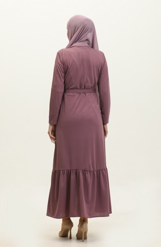 Belted Abaya With Gathered Hem 0703-02 Lilac 0703-02