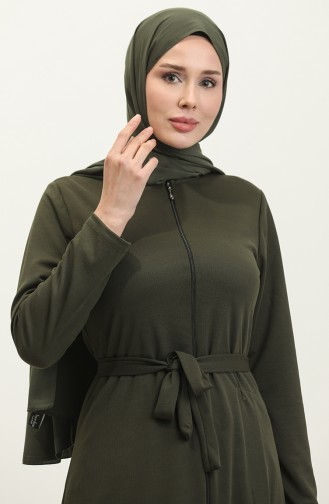 Belted Abaya With Gathered Hem 0703-03 Khaki 0703-03