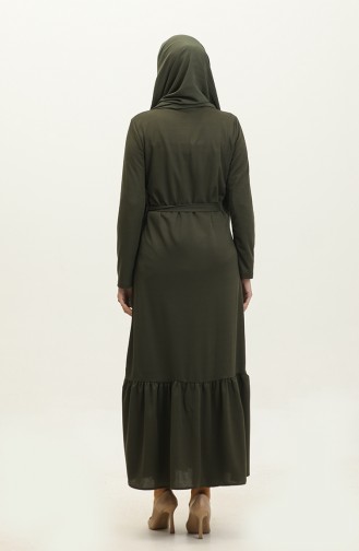 Belted Abaya With Gathered Hem 0703-03 Khaki 0703-03