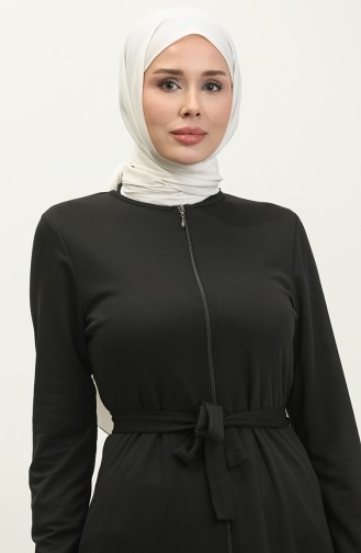 Abaya à Ceinture Et Ourlet Froncé 0703-04 Noir 0703-04