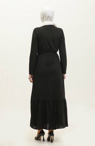 Belted Abaya With Gathered Hem 0703-04 Black 0703-04