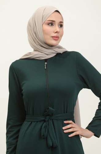 Belted Abaya With Gathered Hem 0703-05 Emerald Green 0703-05