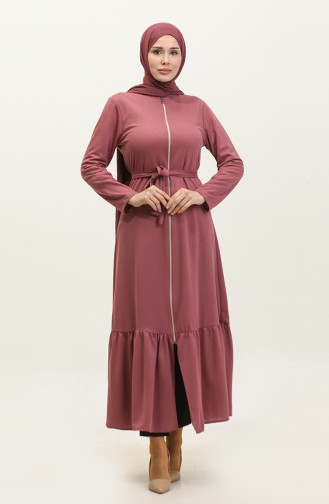 Belted Abaya With Gathered Hem 0703-06 Dusty Rose 0703-06