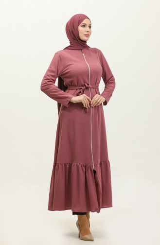 Abaya Mit Gürtel Und Gerafftem Saum 0703-06 Dusty Rose 0703-06