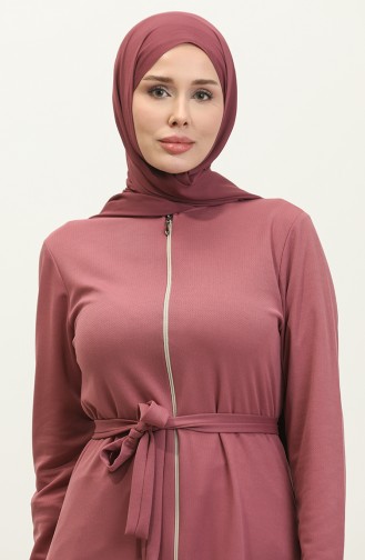 Abaya Avec Ceinture Et Ourlet Froncé 0703-06 Rose Poudré 0703-06