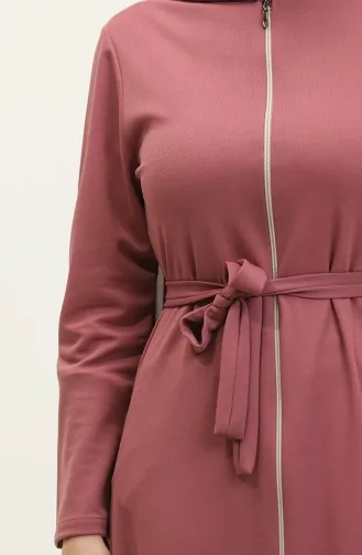 Etek Ucu Büzgülü Kuşaklı Ferace 0703-06 Gül Kurusu