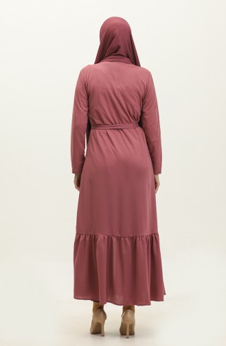 Belted Abaya With Gathered Hem 0703-06 Dusty Rose 0703-06