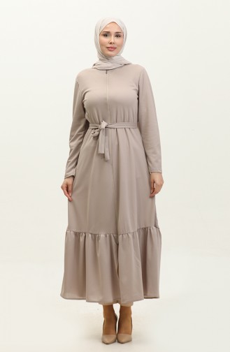 Belted Abaya With Gathered Hem 0703-07 Mink 0703-07