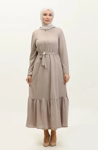 Abaya Avec Ceinture Et Ourlet Fronce 0703-07 Vison 0703-07