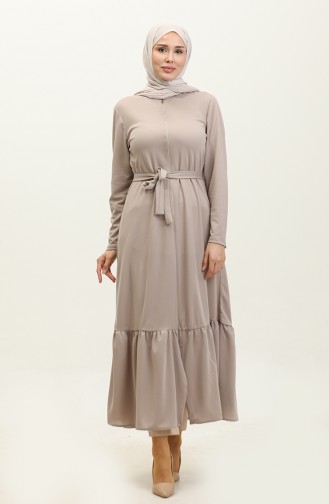 Belted Abaya With Gathered Hem 0703-07 Mink 0703-07