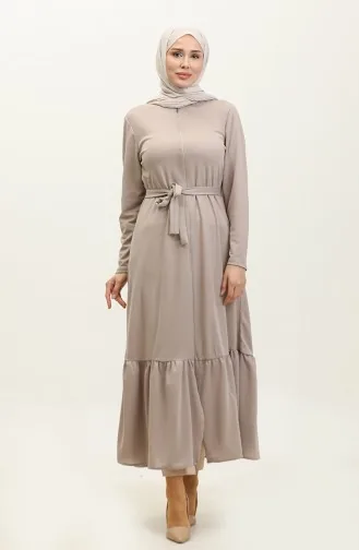 Abaya Avec Ceinture Et Ourlet Fronce 0703-07 Vison 0703-07