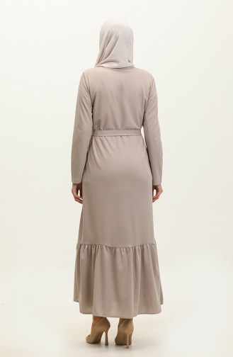 Belted Abaya With Gathered Hem 0703-07 Mink 0703-07