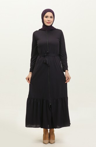 Belted Abaya With Gathered Hem 0703-09 Purple 0703-09