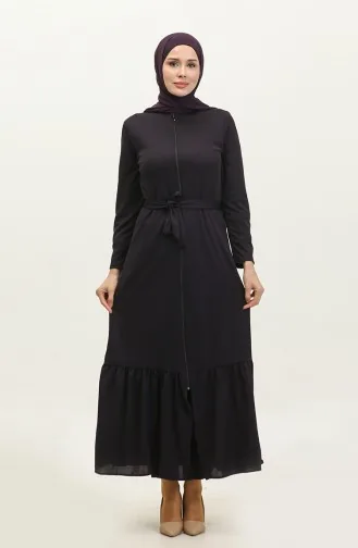 Etek Ucu Büzgülü Kuşaklı Ferace 0703-09 Mor