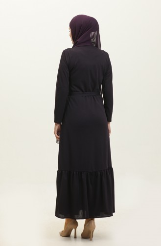 Belted Abaya With Gathered Hem 0703-09 Purple 0703-09