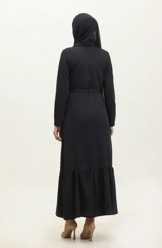 Abaya Mit Gürtel Und Gerafftem Saum 0703-10 Marineblau 0703-10