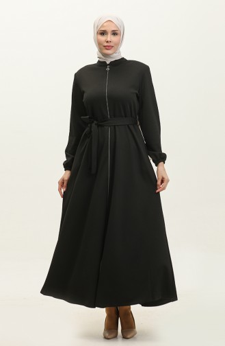 Große Atlas-Stoff-Abaya Mit Reißverschluss 4259-06 Schwarz 4259-06