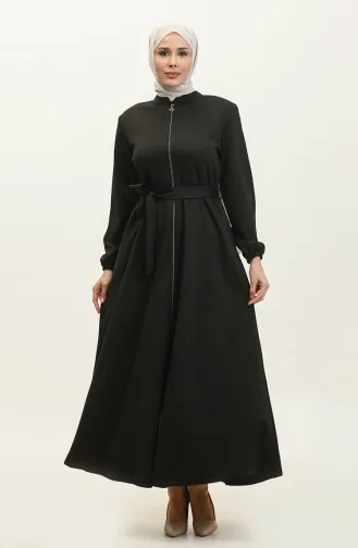 Große Atlas-Stoff-Abaya Mit Reißverschluss 4259-06 Schwarz 4259-06