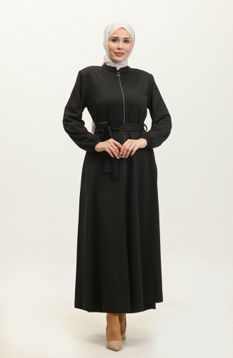 Große Atlas-Stoff-Abaya Mit Reißverschluss 4259-06 Schwarz 4259-06