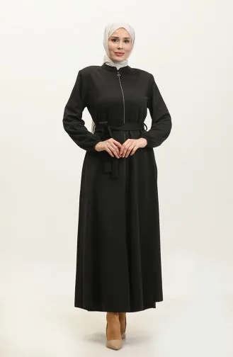 Große Atlas-Stoff-Abaya Mit Reißverschluss 4259-06 Schwarz 4259-06