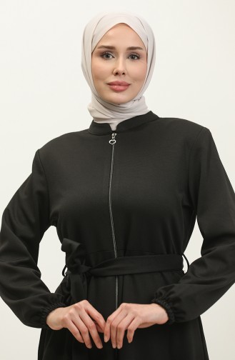 Große Atlas-Stoff-Abaya Mit Reißverschluss 4259-06 Schwarz 4259-06