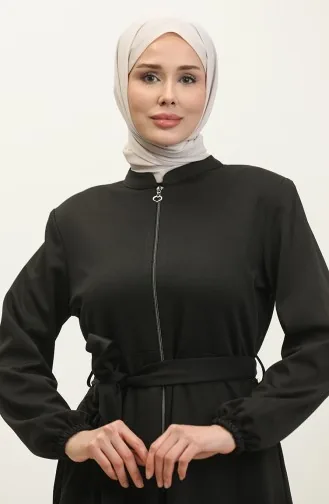 Große Atlas-Stoff-Abaya Mit Reißverschluss 4259-06 Schwarz 4259-06