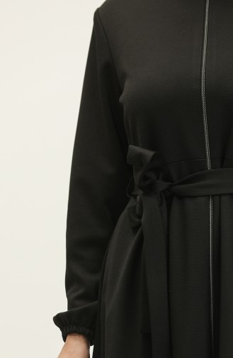 Große Atlas-Stoff-Abaya Mit Reißverschluss 4259-06 Schwarz 4259-06