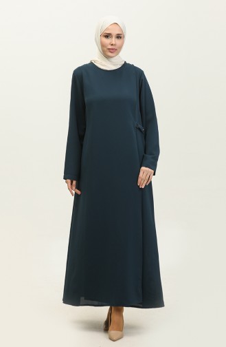 Grote Maat Abaya Met Drukknopen Detail 5196-03 Petrol 5196-03