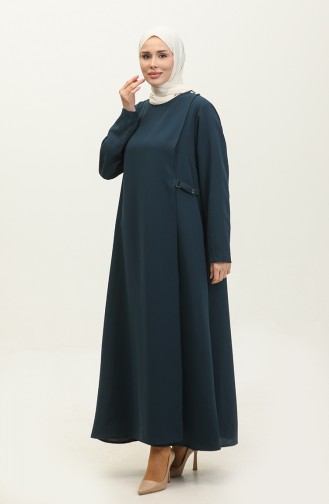 Abaya Grande Taille Détail Boutons Pression 5196-03 Pétrole 5196-03