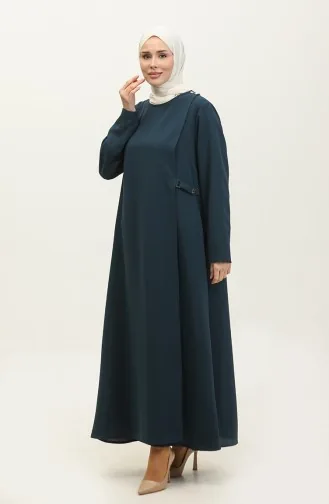 Grote Maat Abaya Met Drukknopen Detail 5196-03 Petrol 5196-03