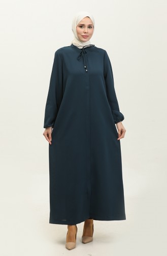 Elastic Sleeve Pocketed Plus Size Abaya 5197-01 Petrol 5197-01