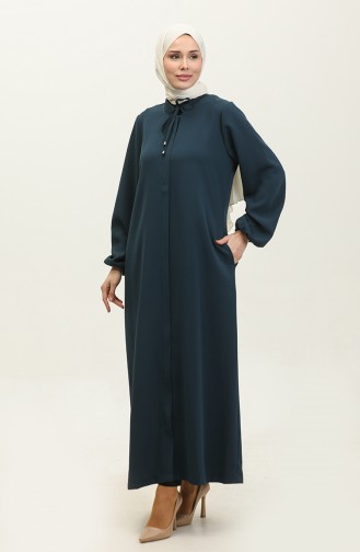 Elastic Sleeve Pocketed Plus Size Abaya 5197-01 Petrol 5197-01