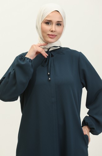 Elastic Sleeve Pocketed Plus Size Abaya 5197-01 Petrol 5197-01