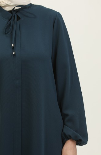 Elastic Sleeve Pocketed Plus Size Abaya 5197-01 Petrol 5197-01