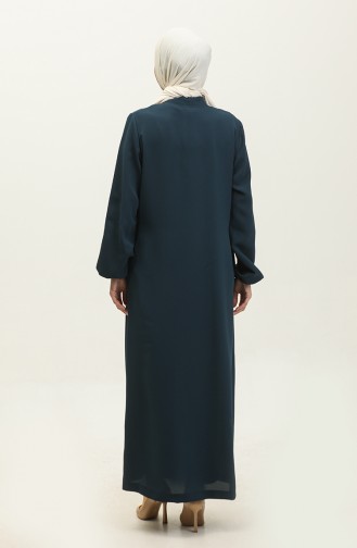 Elastic Sleeve Pocketed Plus Size Abaya 5197-01 Petrol 5197-01