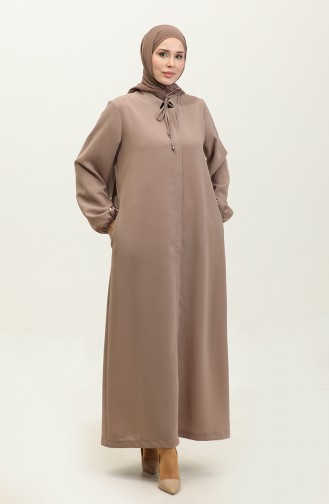 Abaya Avec Manches Et Poches Elastiques Grande Taille 5197-02 Vison 5197-02