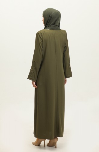 Gestickter Versteckter Reißverschluss Abaya Khaki 2521.HAKİ