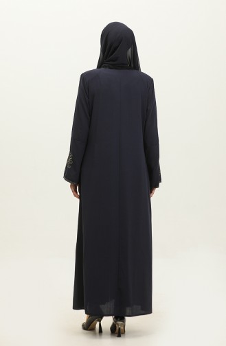 Embroidered Hidden Zipper Abaya Navy Blue 2521.LACİVERT