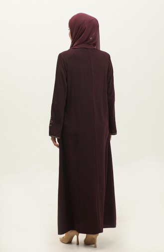 Embroidered Hidden Zipper Abaya Plum 2521.MÜRDÜM