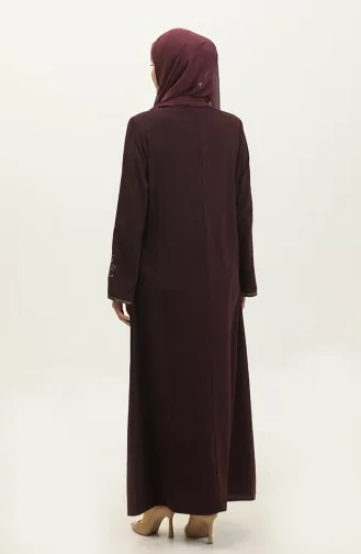 Abaya Prune Fermeture Éclair Cachée Brodée 2521.MÜRDÜM