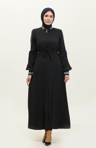 Jamila Summer Ribbed Sports Abaya Navy Blue 3100.Lacivert