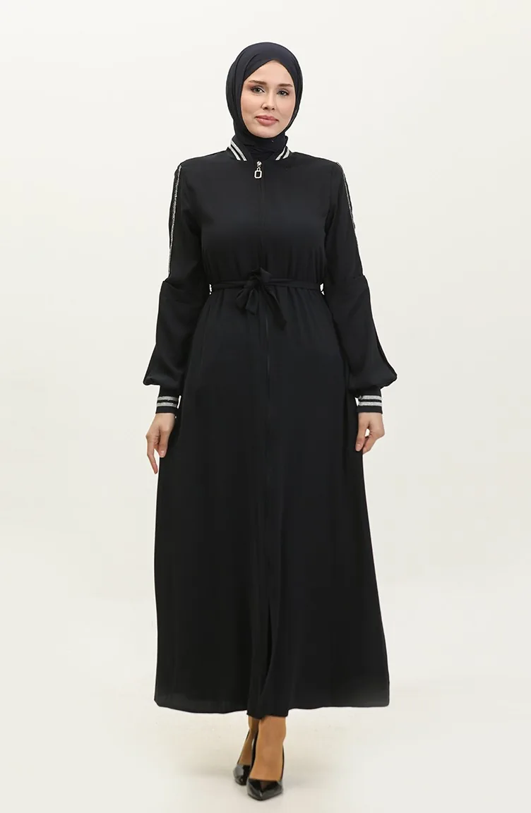 Jamila Summer Ribbed Sports Abaya Bleu Marine 3100.Lacivert