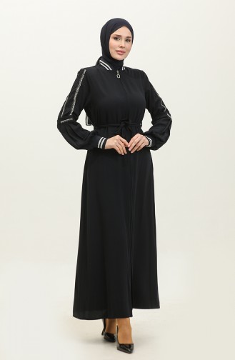 Jamila Summer Ribbed Sports Abaya Navy Blue 3100.Lacivert