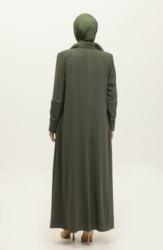 Sommerliche Abaya Aus Leinen Mit Ärmel- Und Kragenstickerei In Khaki 6032.Haki