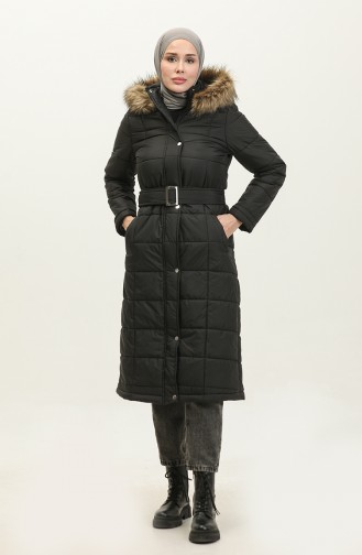 Fur Hooded Quilted Coat 15165A-01 Black 15165A-01