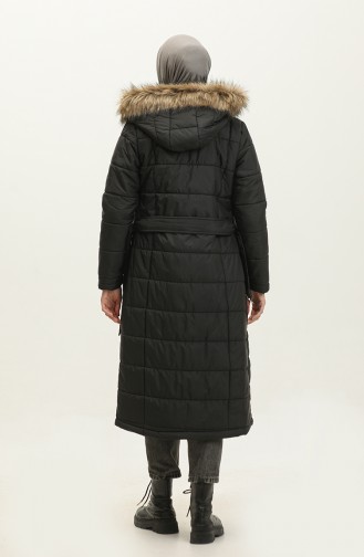 Fur Hooded Quilted Coat 15165A-01 Black 15165A-01