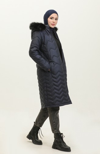 Manteau Araboy A Motifs Zigzag 5199A-03 Bleu Marine 5199A-03