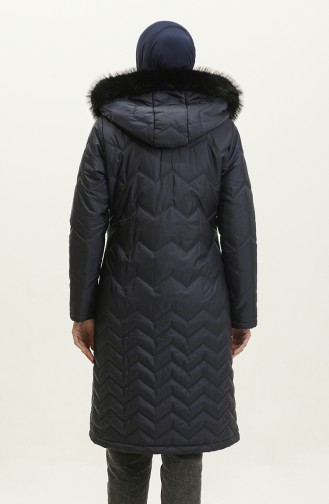 Zigzag Patterned Midi Coat 5199A-03 Navy Blue 5199A-03